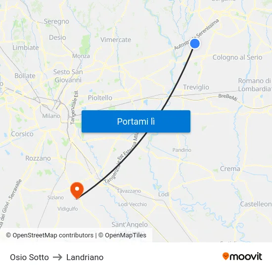 Osio Sotto to Landriano map