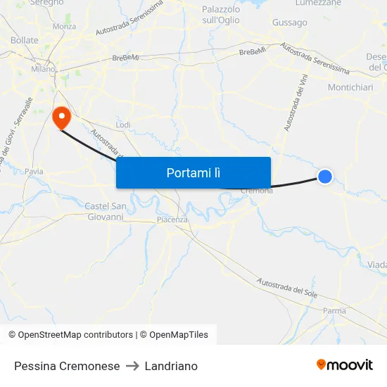 Pessina Cremonese to Landriano map