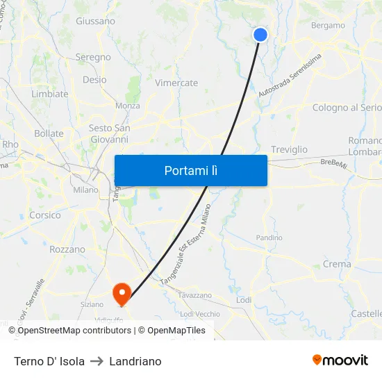 Terno D' Isola to Landriano map