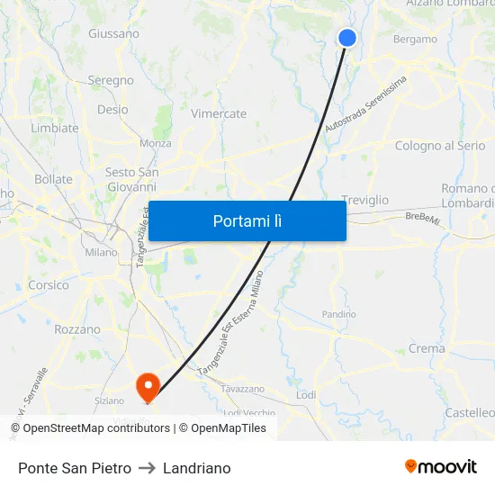 Ponte San Pietro to Landriano map