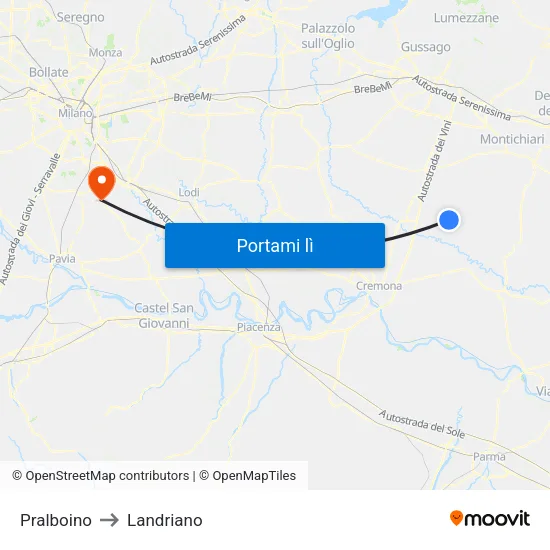 Pralboino to Landriano map
