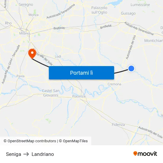Seniga to Landriano map