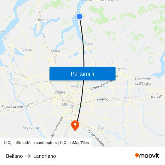 Bellano to Landriano map