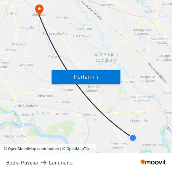 Badia Pavese to Landriano map