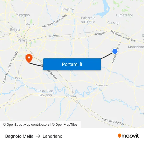 Bagnolo Mella to Landriano map