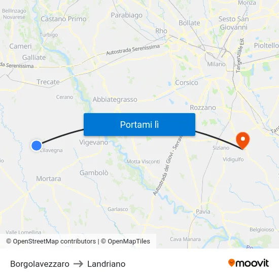 Borgolavezzaro to Landriano map