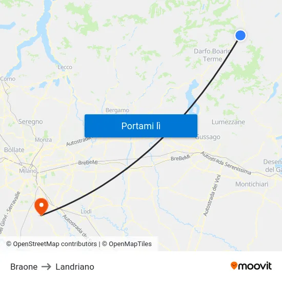Braone to Landriano map