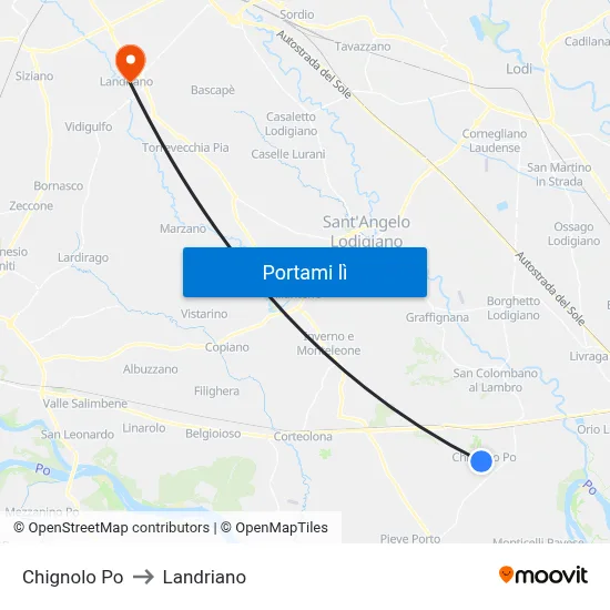 Chignolo Po to Landriano map