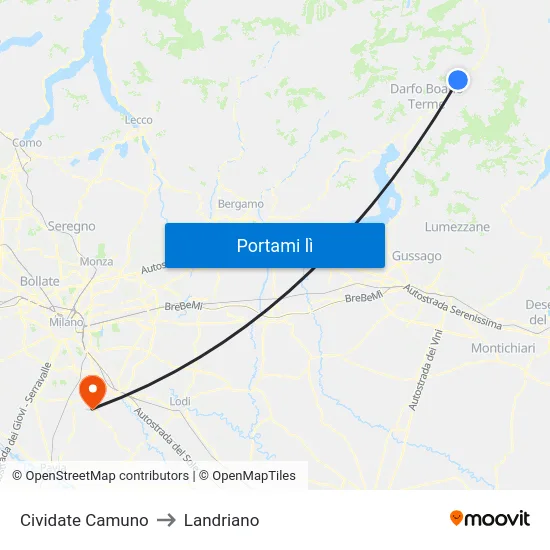 Cividate Camuno to Landriano map