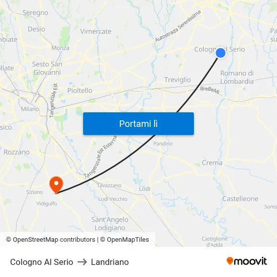 Cologno Al Serio to Landriano map
