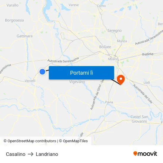 Casalino to Landriano map