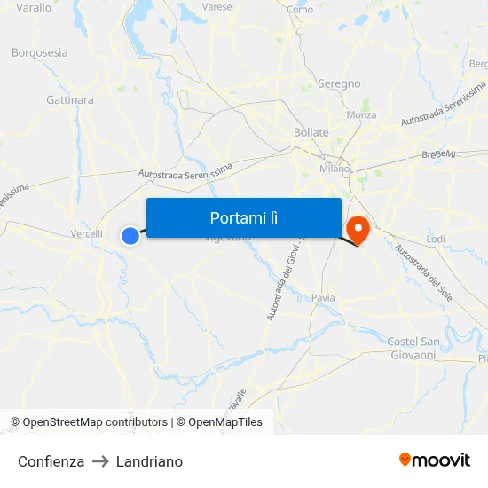 Confienza to Landriano map