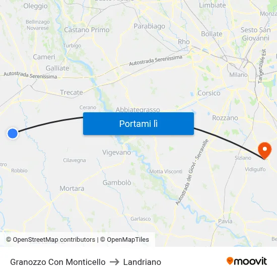 Granozzo Con Monticello to Landriano map