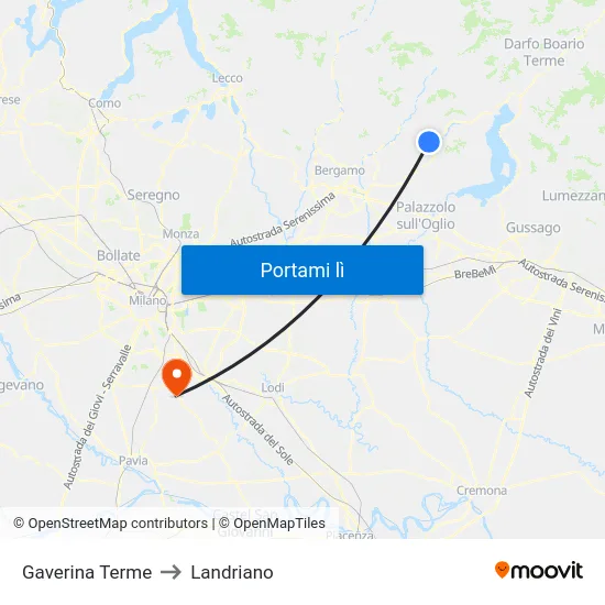 Gaverina Terme to Landriano map