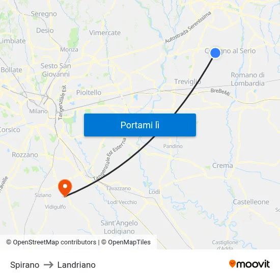Spirano to Landriano map