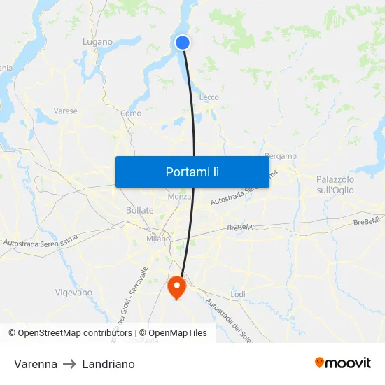 Varenna to Landriano map