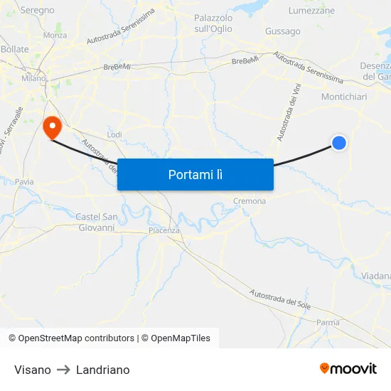 Visano to Landriano map