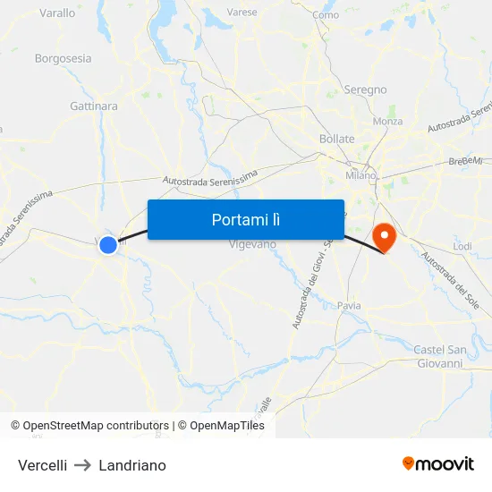 Vercelli to Landriano map