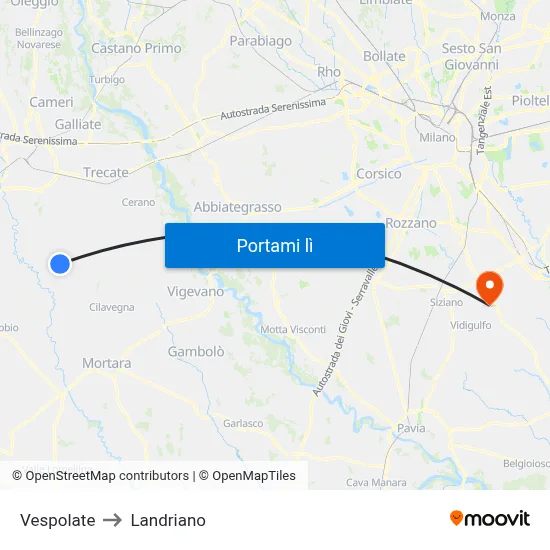 Vespolate to Landriano map