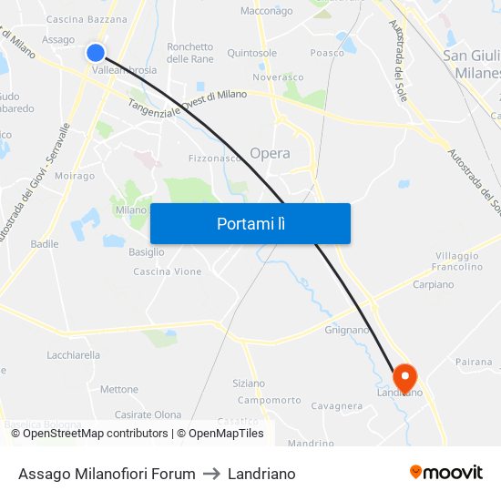 Assago Milanofiori Forum to Landriano map