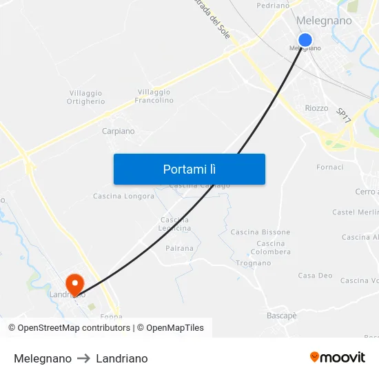 Melegnano to Landriano map