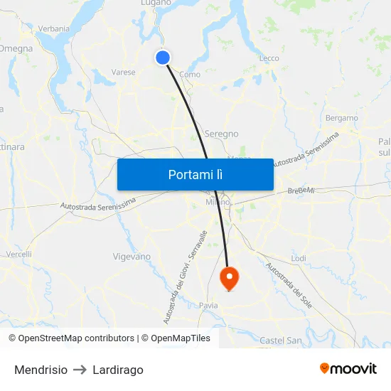 Mendrisio to Lardirago map