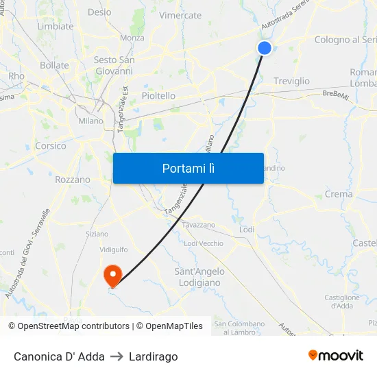 Canonica D' Adda to Lardirago map
