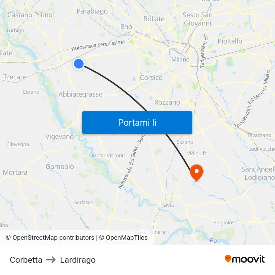 Corbetta to Lardirago map