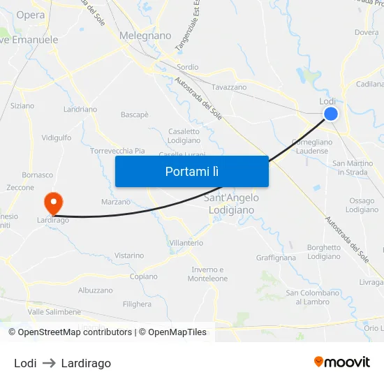 Lodi to Lardirago map