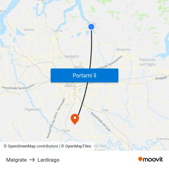 Malgrate to Lardirago map