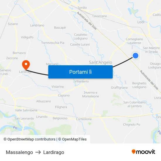 Massalengo to Lardirago map