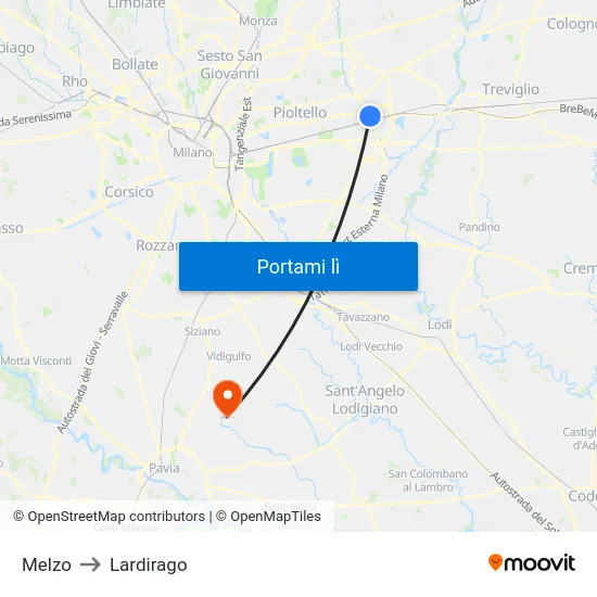 Melzo to Lardirago map