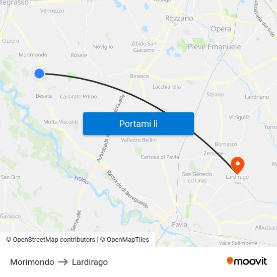 Morimondo to Lardirago map