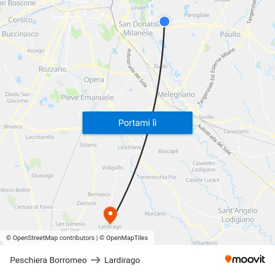 Peschiera Borromeo to Lardirago map