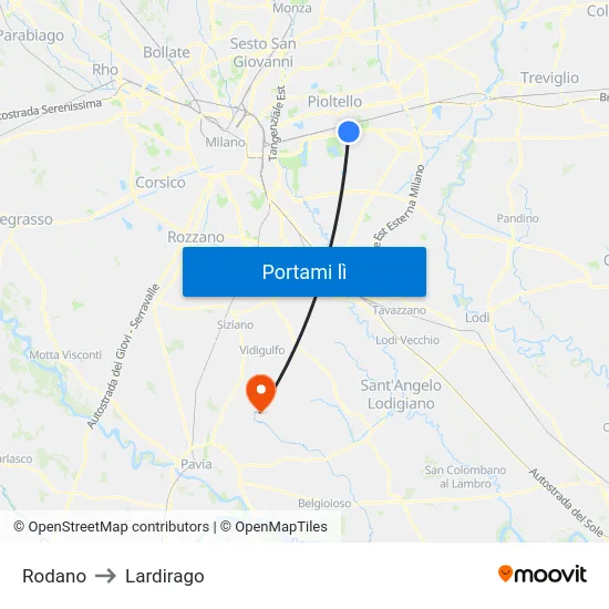 Rodano to Lardirago map