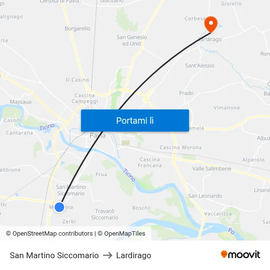 San Martino Siccomario to Lardirago map