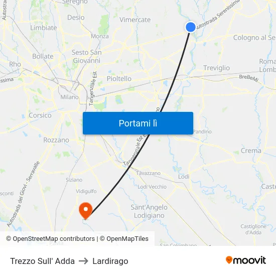 Trezzo Sull' Adda to Lardirago map