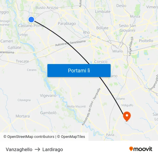 Vanzaghello to Lardirago map