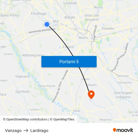 Vanzago to Lardirago map