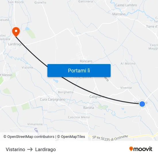Vistarino to Lardirago map