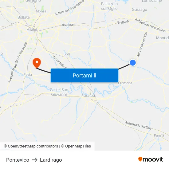 Pontevico to Lardirago map