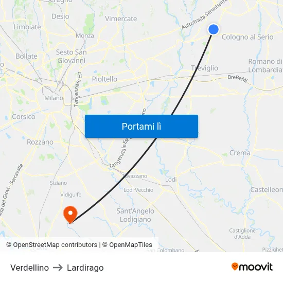 Verdellino to Lardirago map