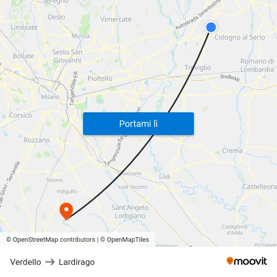 Verdello to Lardirago map