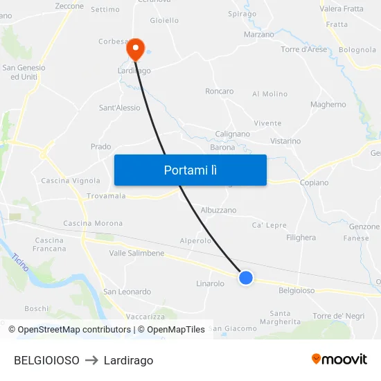 BELGIOIOSO to Lardirago map