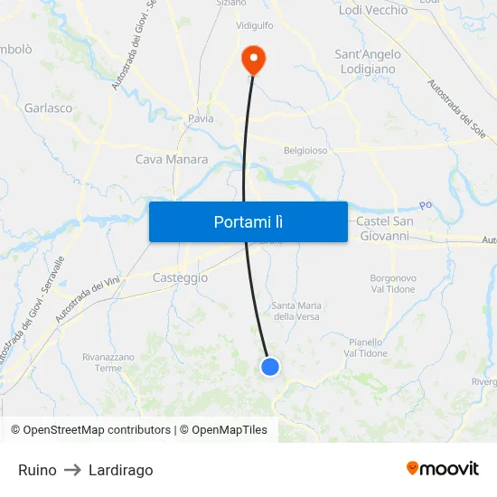 Ruino to Lardirago map