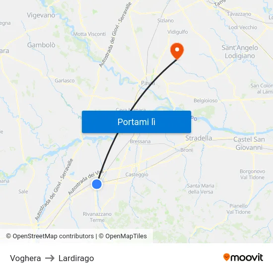 Voghera to Lardirago map