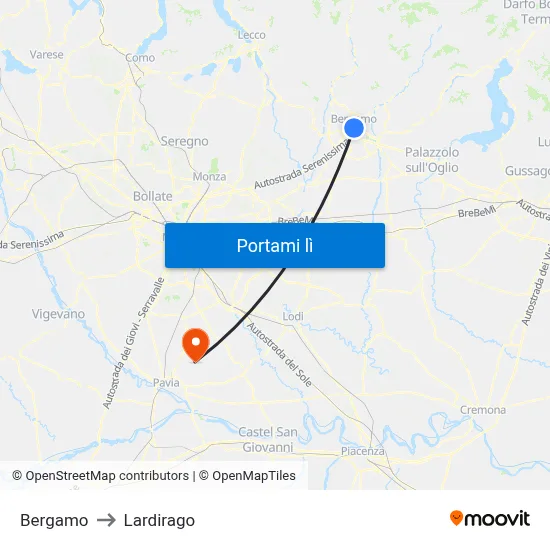 Bergamo to Lardirago map