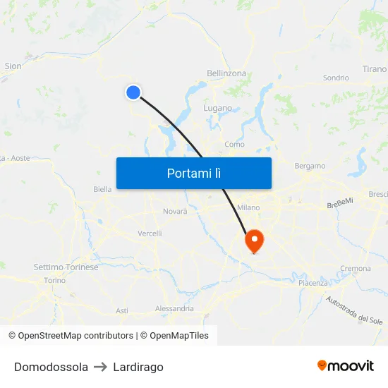 Domodossola to Lardirago map