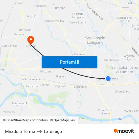 Miradolo Terme to Lardirago map