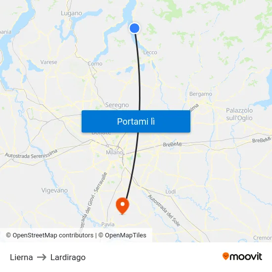 Lierna to Lardirago map